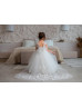 Ivory 3D Lace Tulle Amazing Flower Girl Dress With Detachable Train